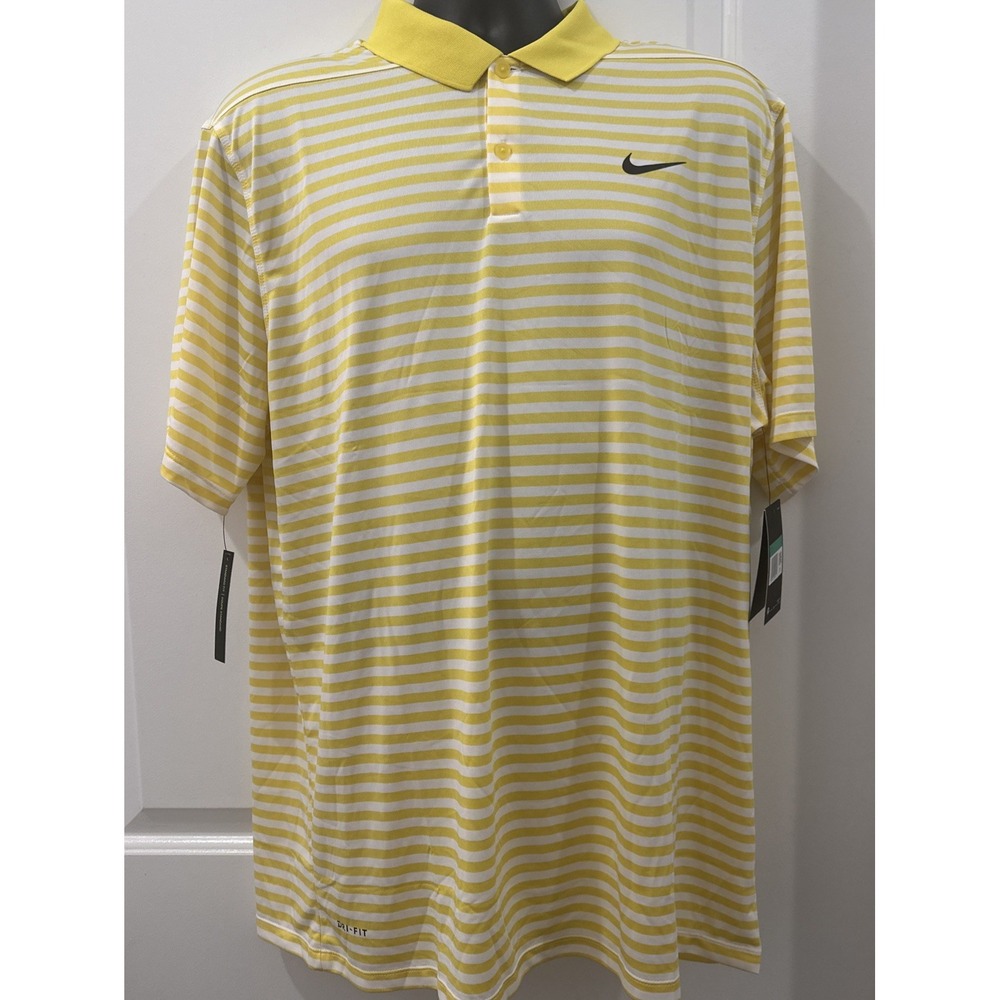 Nike Golf Dri-FIT Polo Shirt Mens XL Yellow Stripe Polyester 891239-703 Golf Top